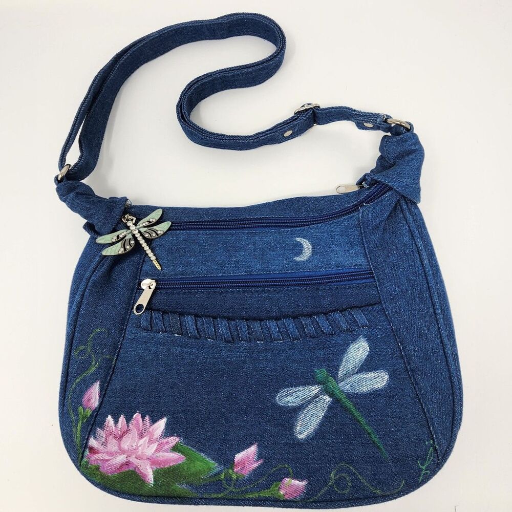Upcycled Denim Dragonfly Crossbody Bag
